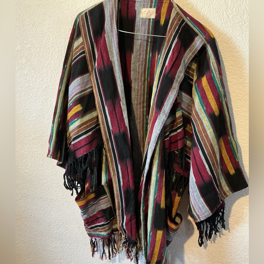 Vintage Southwestern Print Poncho Shrug Cardigan